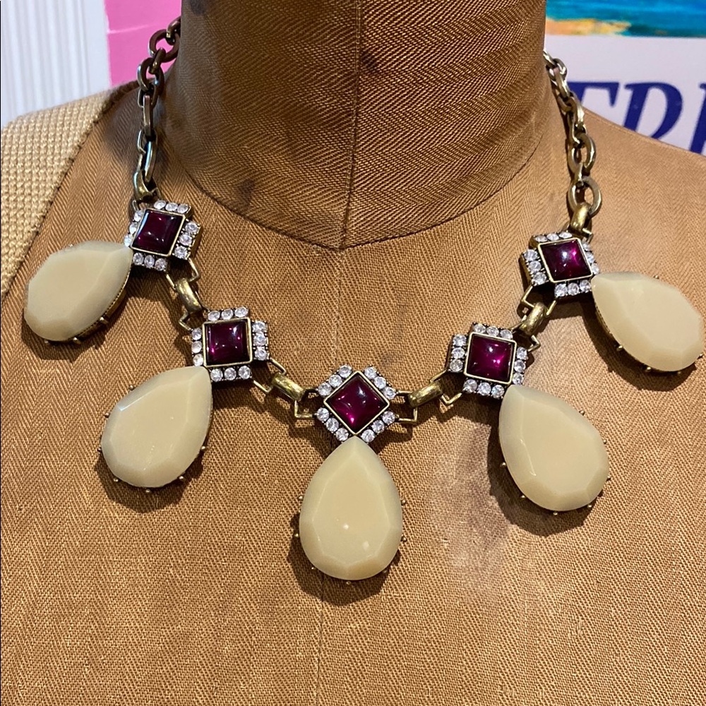 Anthropologie Cream and Red Statement Necklace